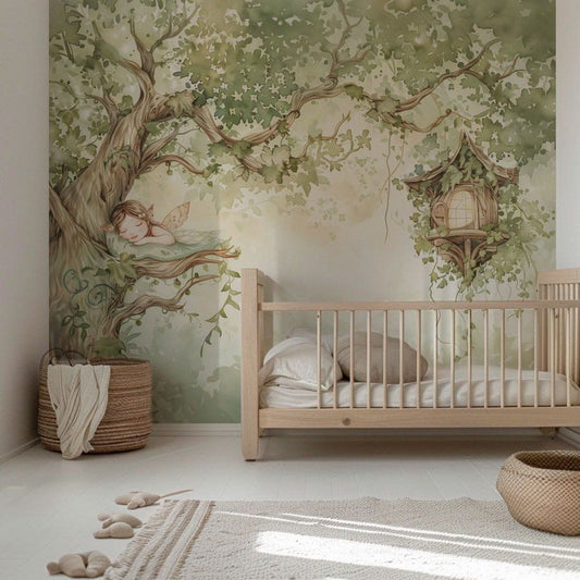 Sleepy fairy forest wallpaper