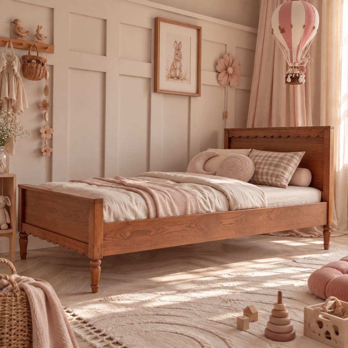 Boho Oak bed - scalloped