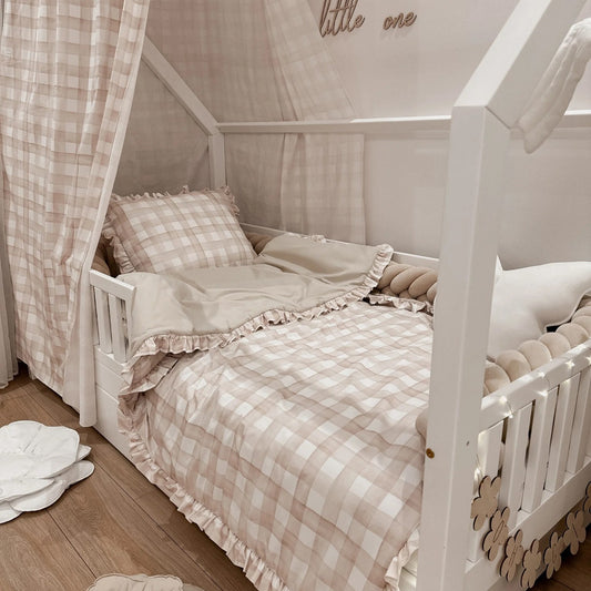 Beige ruit beddengoed set