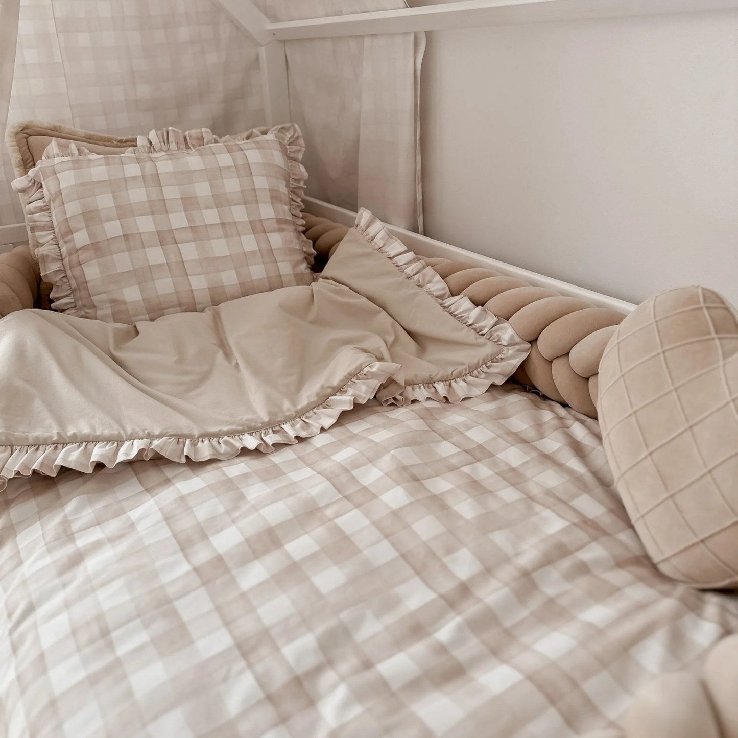 Beige ruit beddengoed set