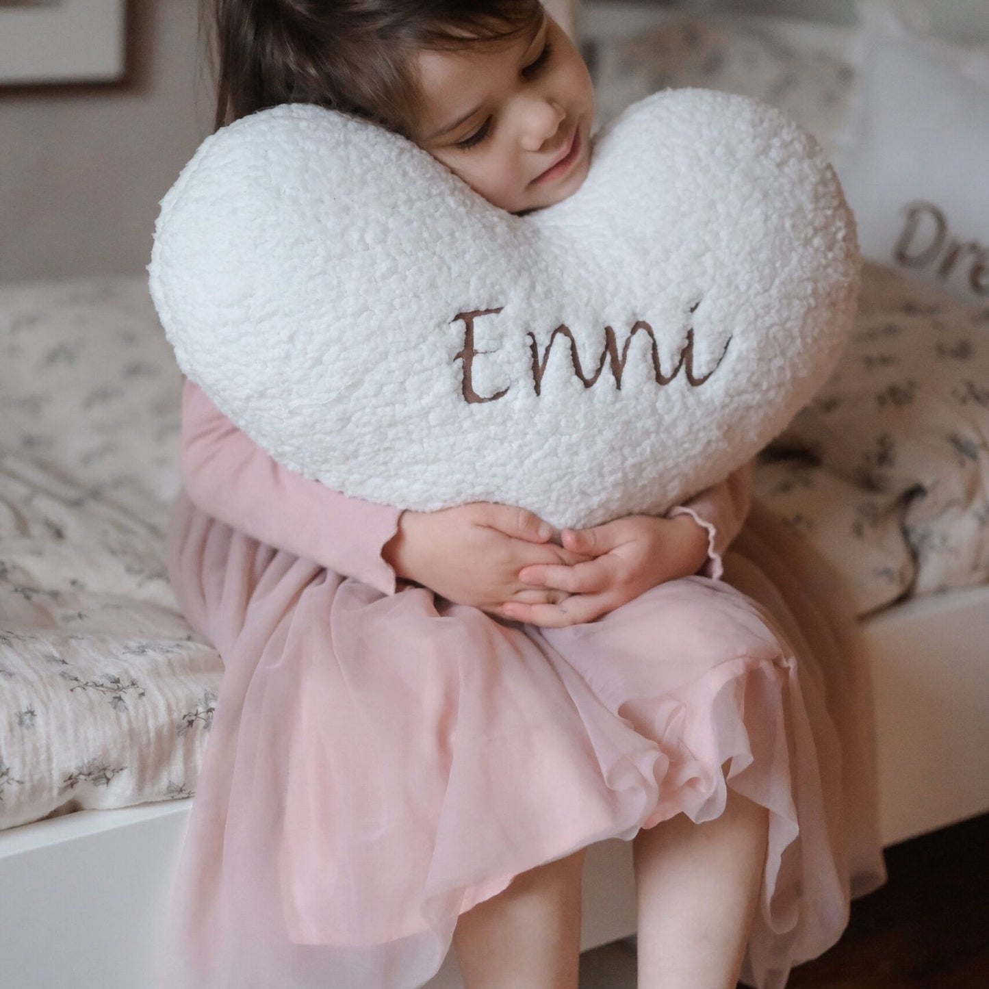 Teddy heart name decorative cushion