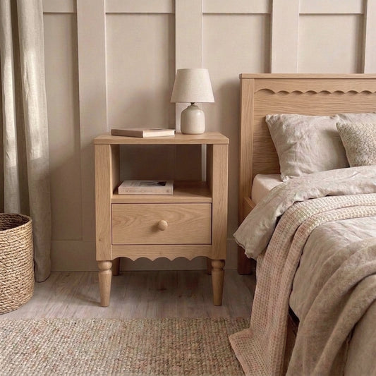Vintage light oak bedside table - Cloud frills