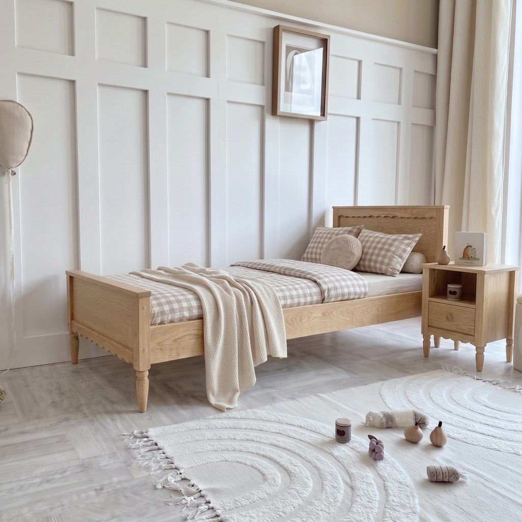 Vintage light oak bedside table  - Cloud frills
