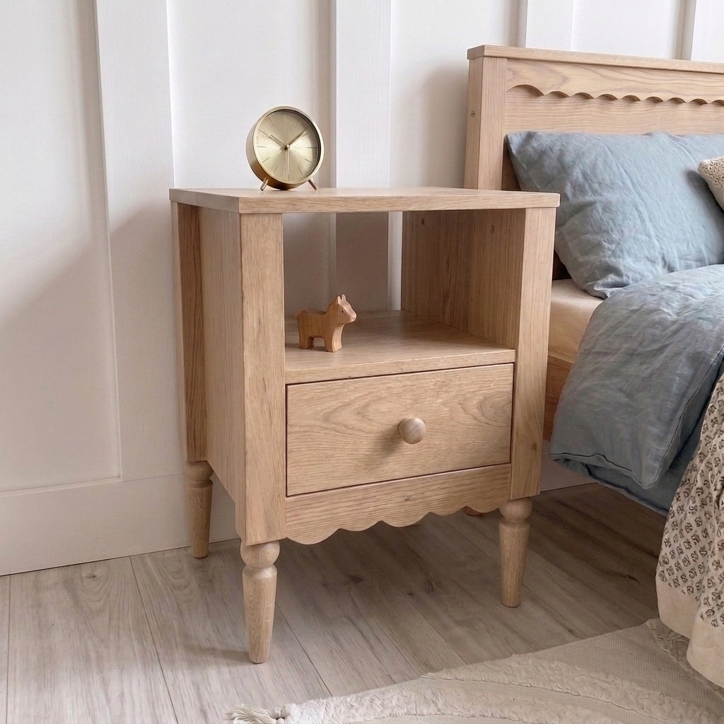 Vintage light oak bedside table  - Cloud frills