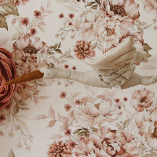 @dehuismuts Wallpaper Flowers and Storks- Dreamy Pink & Peony