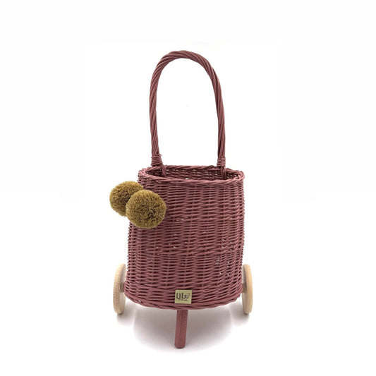 Rieten Poppenwagen 'BUGGY' Raspberry