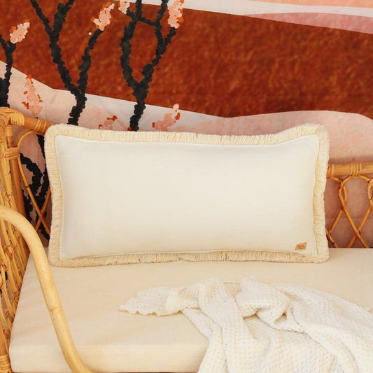 Velvet decorative cushion with fringe 'White' - MoiMili