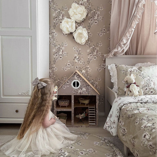 Deluxe Houten poppenhuis " Floral Mice Collection" Taupe