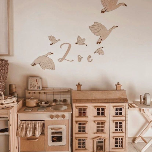 Houten ganzen naam set