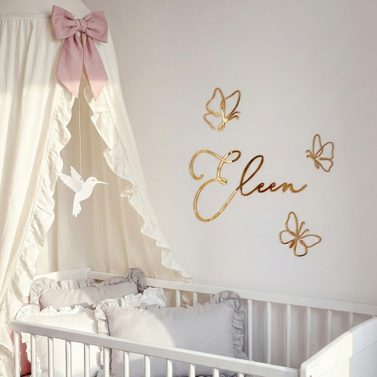 Naamdecoratie met vlinders Goud – Gepersonaliseerd