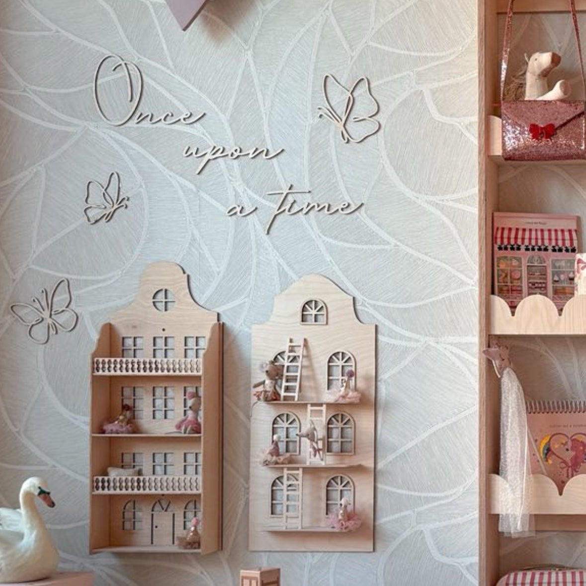 Wooden wall decoration Once upon a time with butterflies