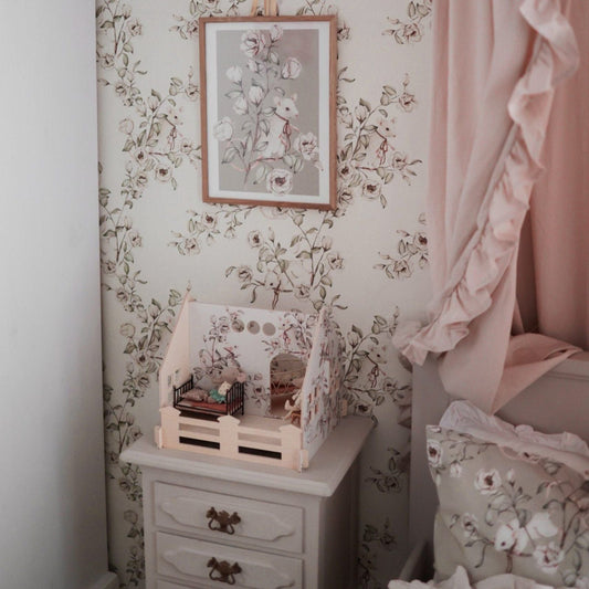 Basic Houten poppenhuis  " Floral Mice" Cream