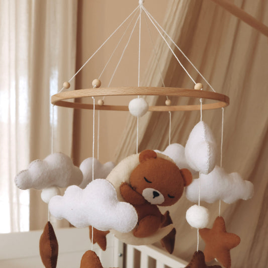 Handmade sleeping teddy bear mobile