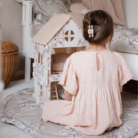 Premium Houten poppenhuis " Floral Mice Collection" Cream