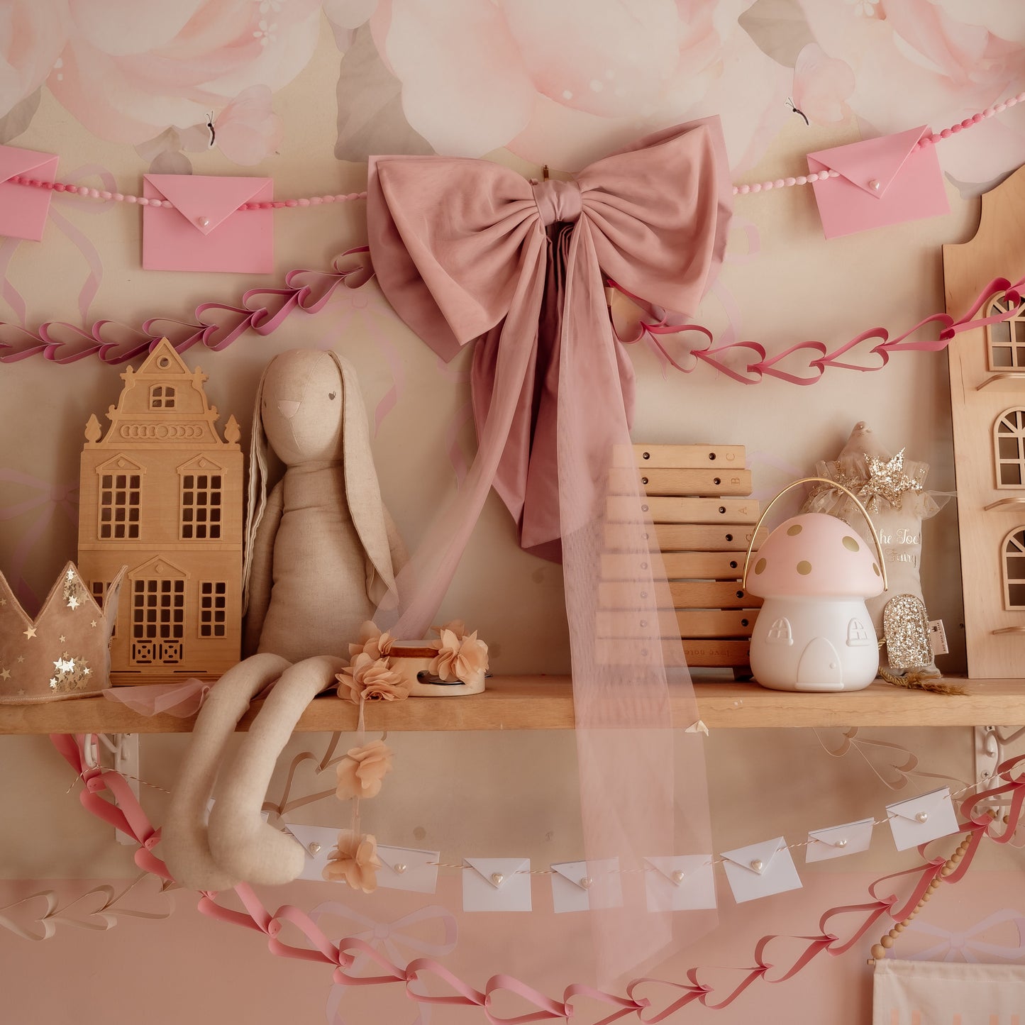 Nœud XL en tulle - Rose ancien