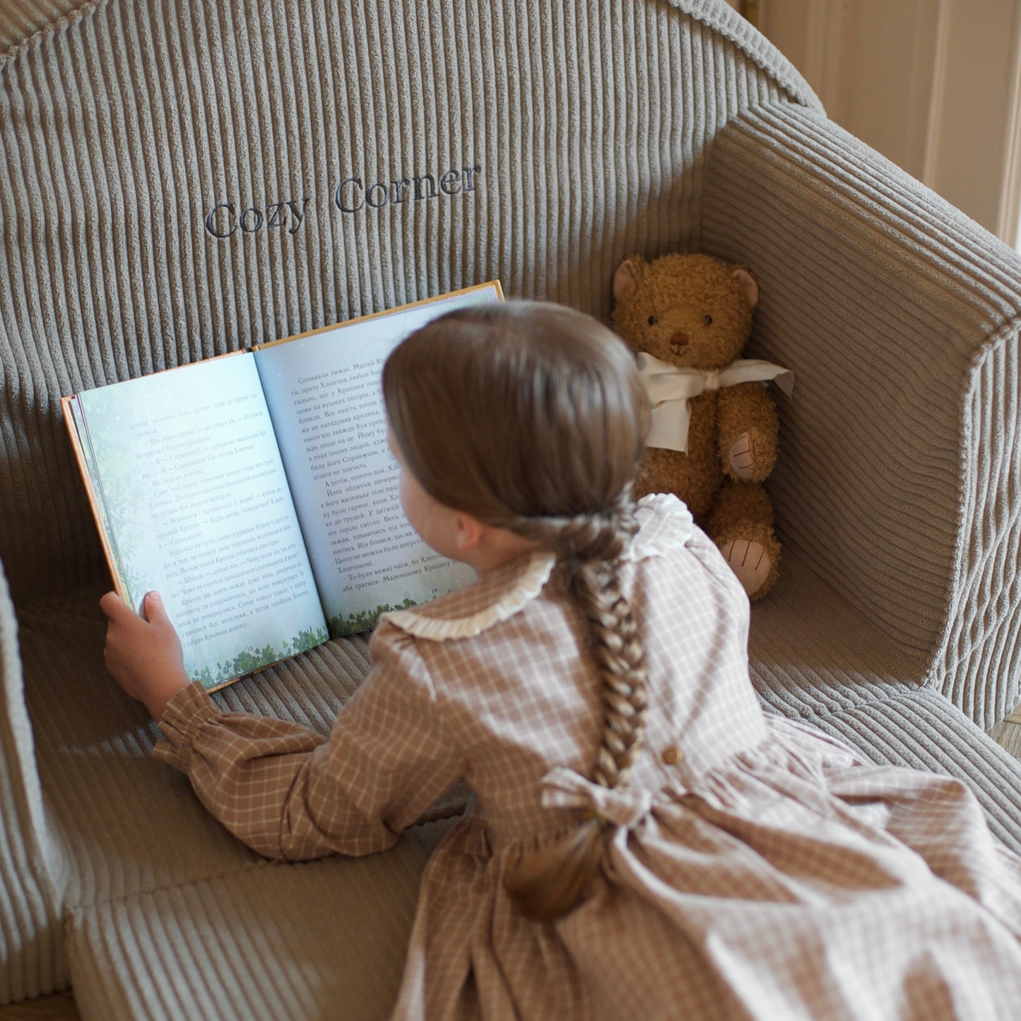 Corduroy uitklapbare mini-sofa met naam - Sugar Brown