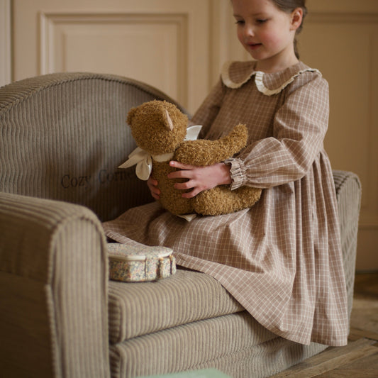 Corduroy uitklapbare mini-sofa met naam - Sugar Brown