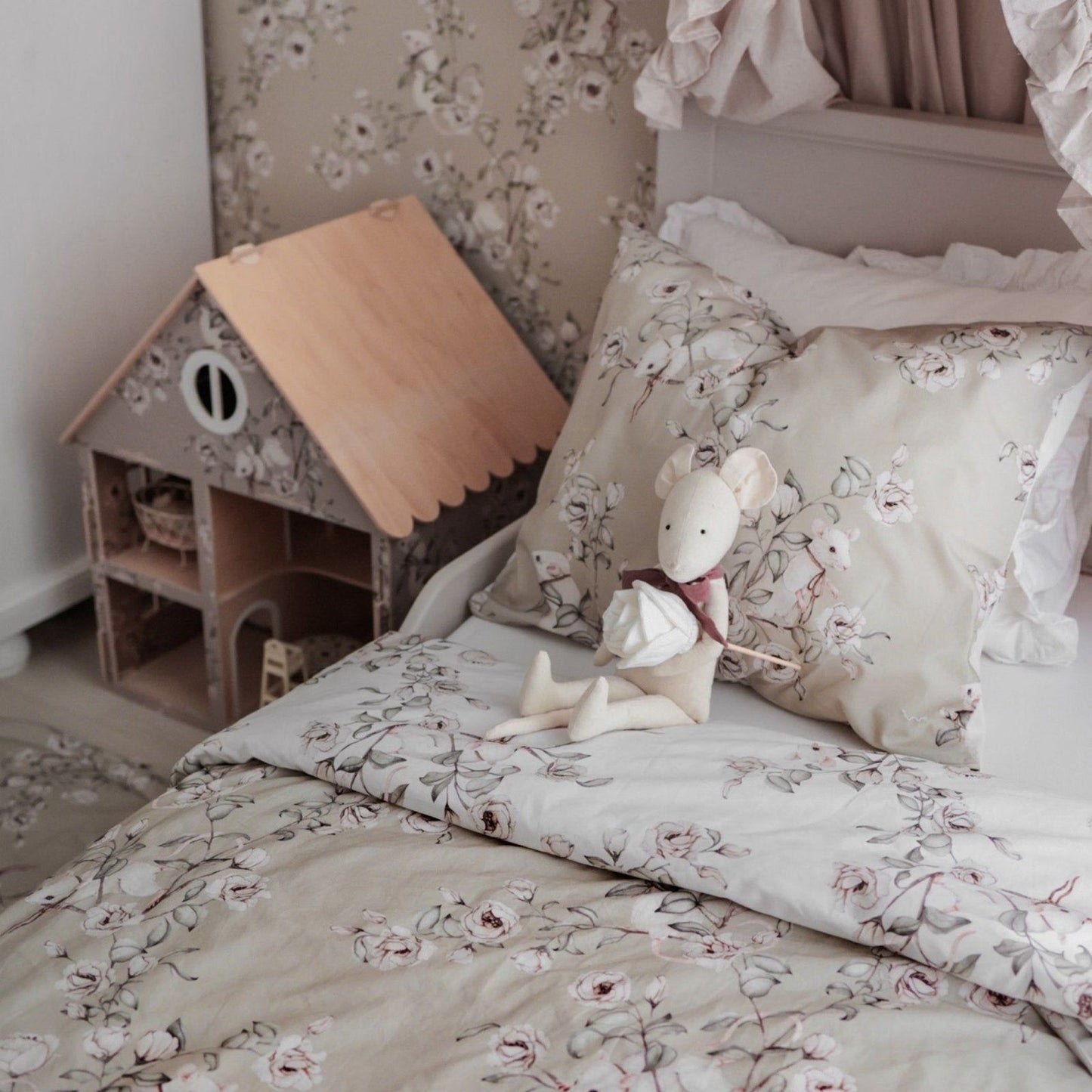 Deluxe Houten poppenhuis " Floral Mice Collection" Taupe