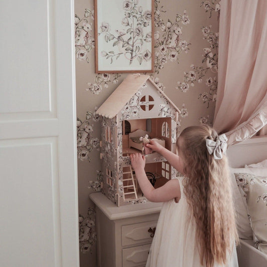 Premium Houten poppenhuis " Floral Mice Collection" Taupe