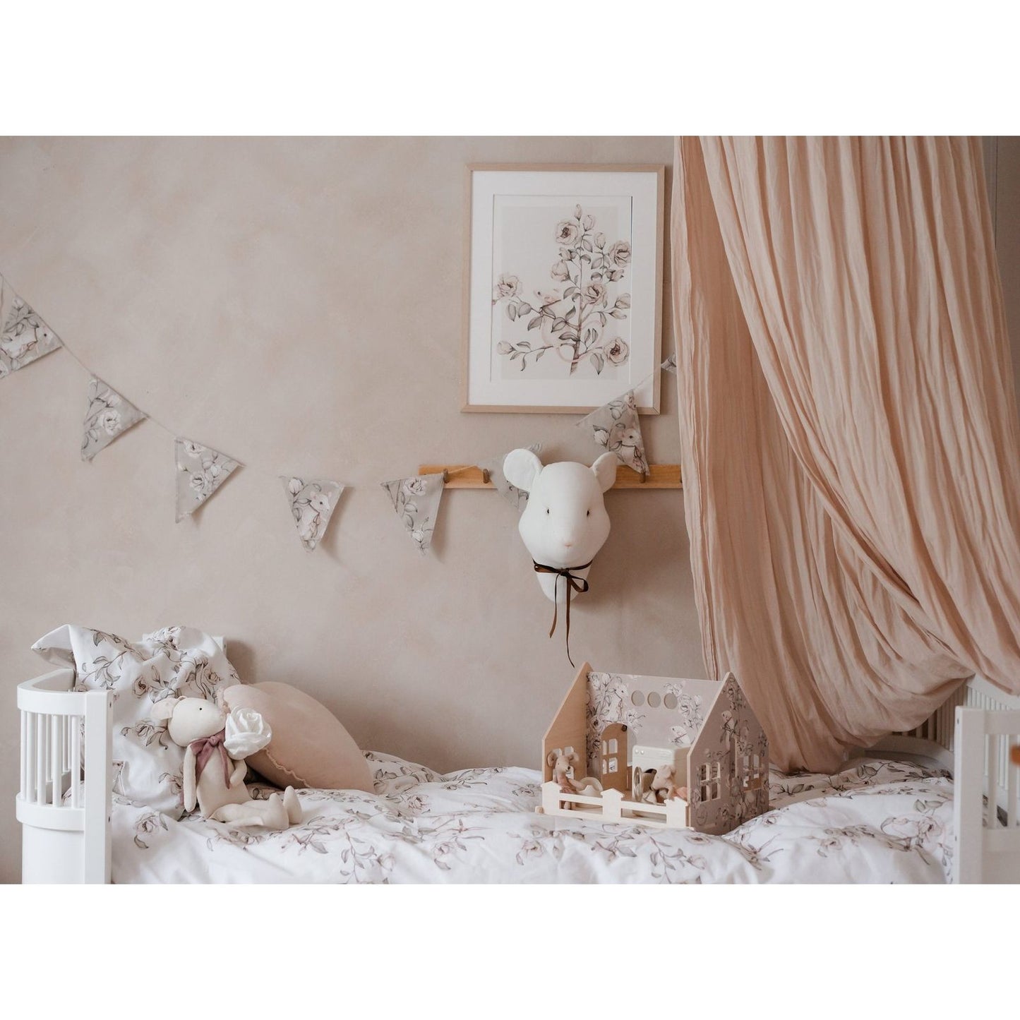 Basic Houten poppenhuis  " Floral Mice" Taupe