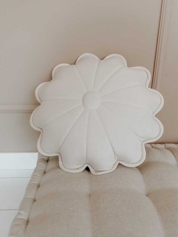 Coussin à fleurs en velours - Crème – Image 2