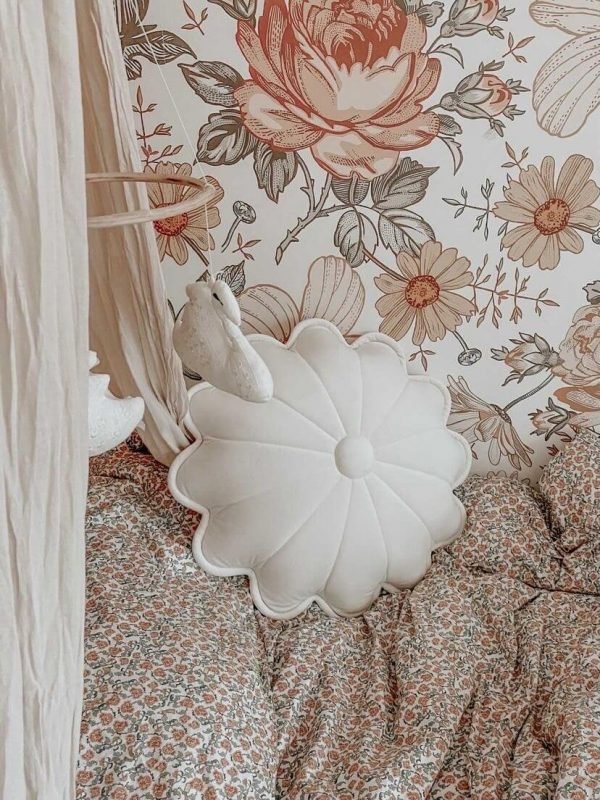 Coussin à fleurs en velours - Crème