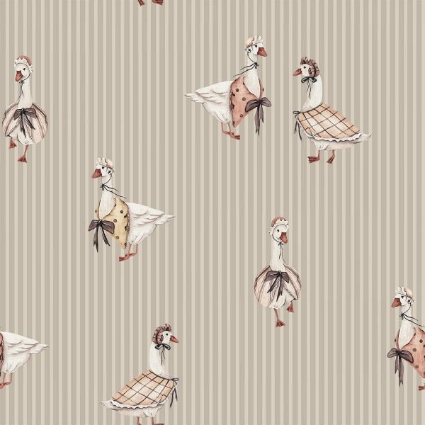 Retro Goose -Beige stripe- Wallpaper